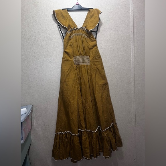 Free People Anika Midi Linen Mustard Backless Dress - Picture 8 of 11